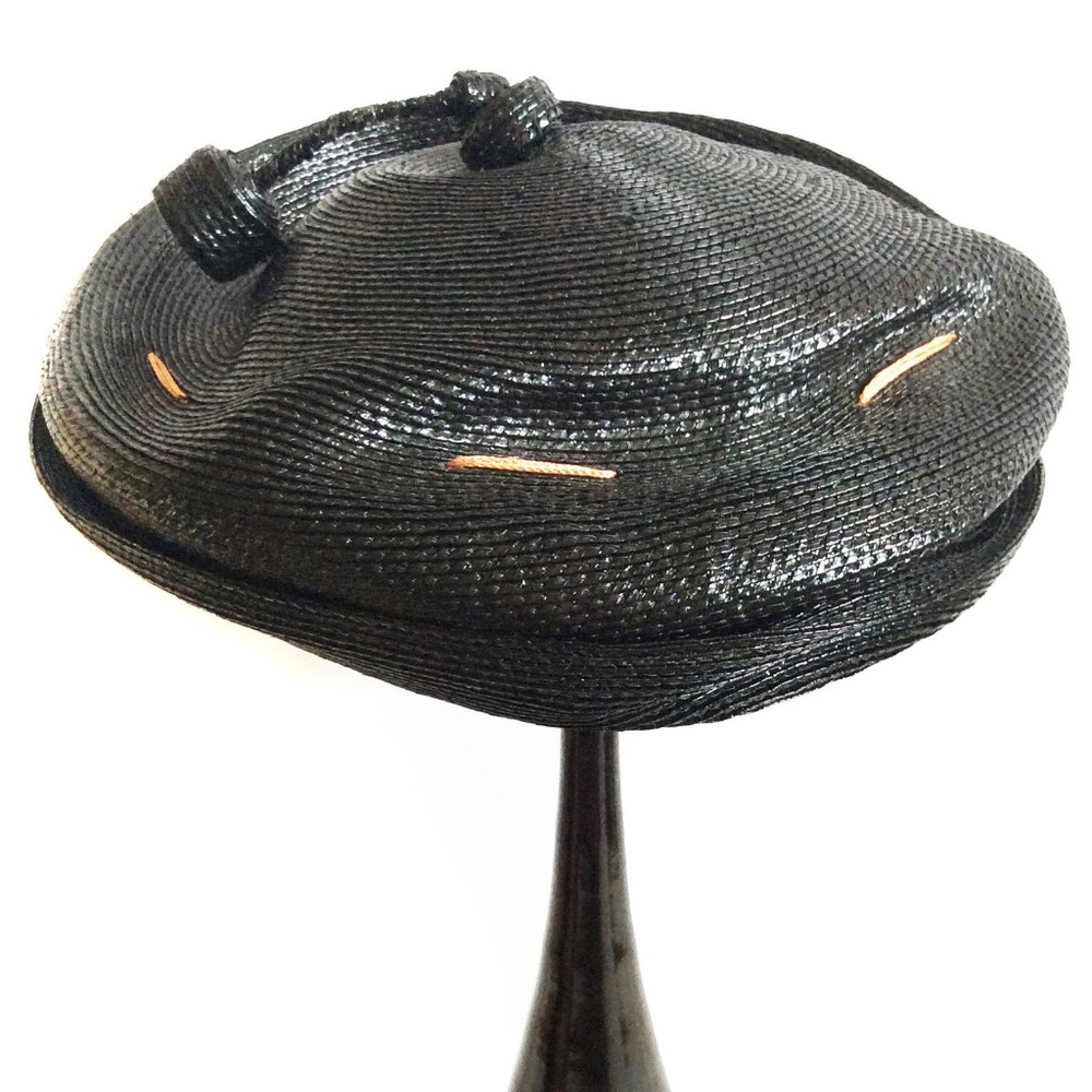 Vintage Adolfo Black Straw Hat